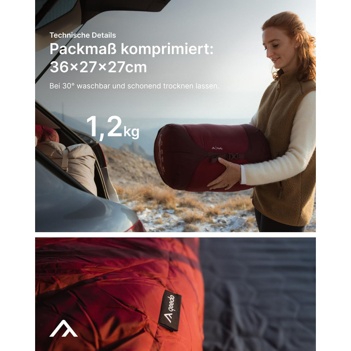 Сплячий мішок Qeedo Fluffy 6 Daunen - 3 сезони, 6°C, RDS-сертифікований (170-195 см, Червоний, L)