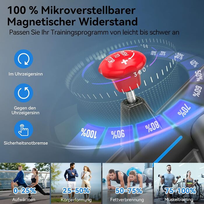 Велотренажер Wenoker з додатком, тихий ергометр, фітнес-велосипед для кардіотренувань вдома, до 160 кг, чорно-синій