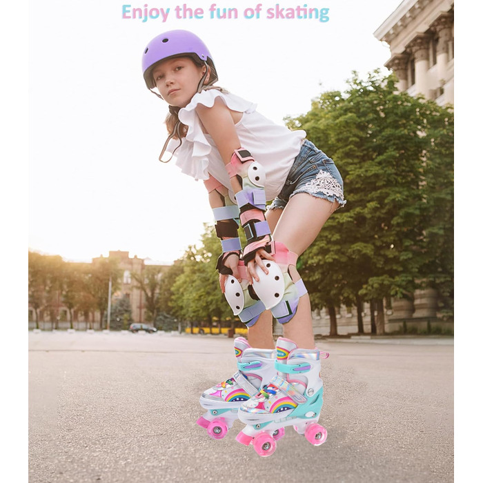 Ролики для дівчаток ERNAN регульовані, LED, для підлітків та початківців. 4 розміри, рожевий колір