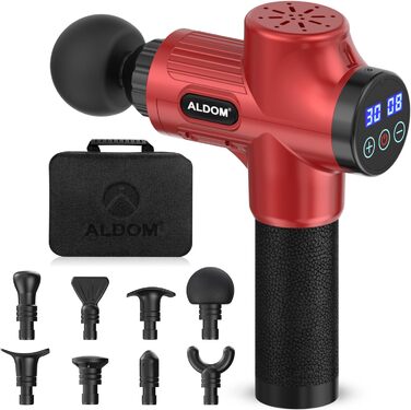 Масажер для м'язів, електричний масажний пістолет з 30 швидкостями та 8 насадками (червоний)