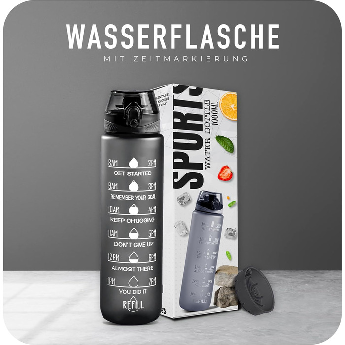 Фляга спортивна Roe Tenpo 1L, Tritan, без BPA, витримує миття в посудомийній машині, чорна