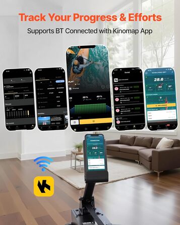 Веслувальний тренажер VEVOR з водяним опором, складний, з LCD-монітором та Bluetooth, вантажопідйомність 158 кг