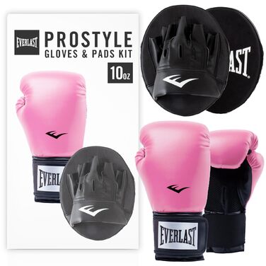 Боксерські рукавички Everlast Prostyle 2, рожеві 10OZ + набір лап для боксу та захисні щитки для тренувань