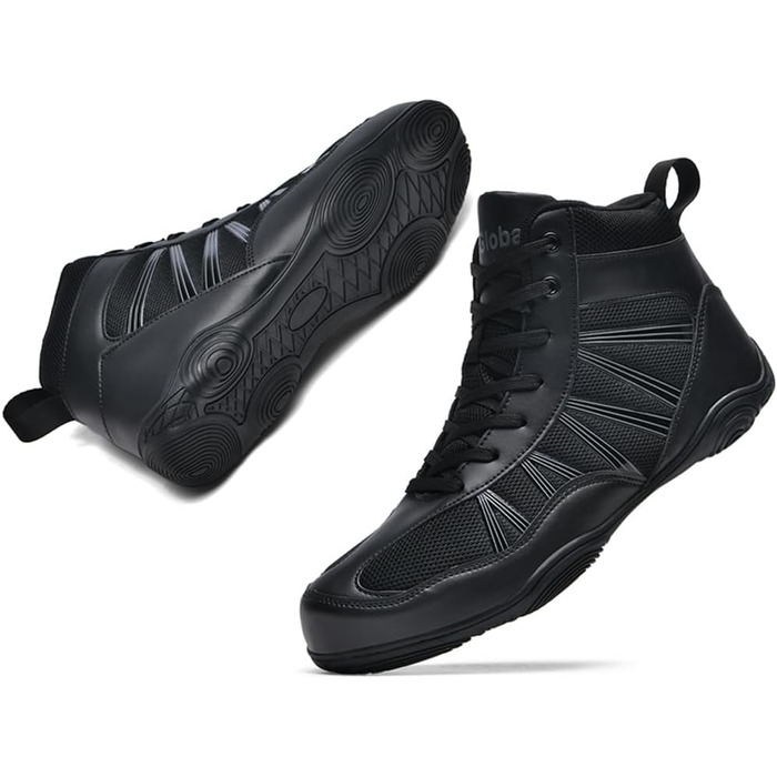 Боксерські черевики чоловічі хай-топ, унісекс, чорні. Професійні боксерські черевики для занять та тренувань. Розмір 43 EU.