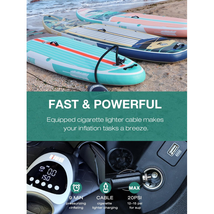 Електричний SUP насос Niphean 20PSI з автоматичним вимкненням, 12V для надування та здування SUP дощових платформ, NPNW003-L