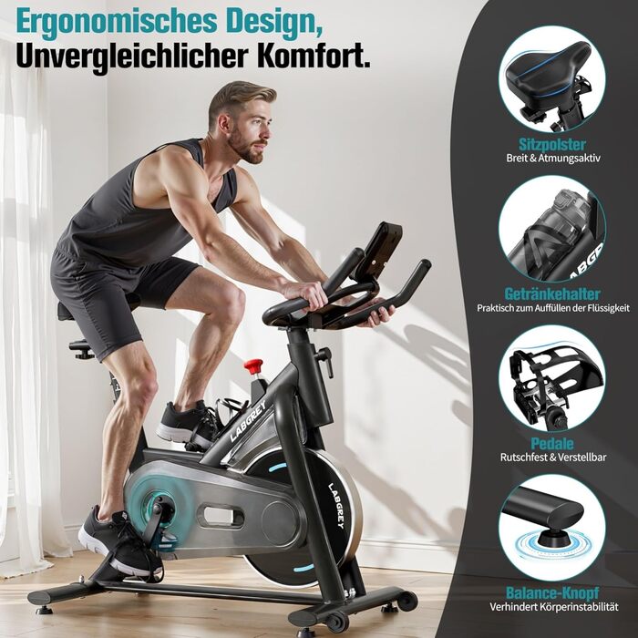 Стаціонарний велотренажер з магнітним опором, підтримкою додатків, тихим індоор-велосипедом для дому, LCD-дисплеєм, тримачем для планшету та зручним сидінням