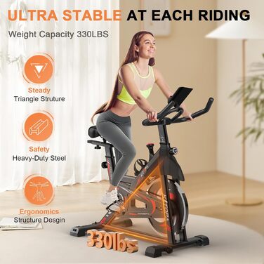 Велотренажер Kitopa Heimtrainer, смарт-фітнес велосипед з Bluetooth, LCD-дисплеєм, регульованим навантаженням, тихий кардіо орбітрек до 150 кг, помаранчевий