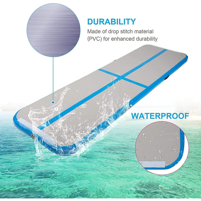 Гімнастичний надувний мат LSLIFE для дому: 3M, 4M, 5M, 6M, товщина 10 см, з електричним насосом. Підходить для гімнастики, йоги, акробатики, дітей та водних розваг. Колір: блакитний.