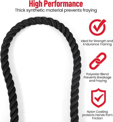 Битва-канат Ultrasport Battle Rope: для силової витривалості та м'язового розвитку, 15м