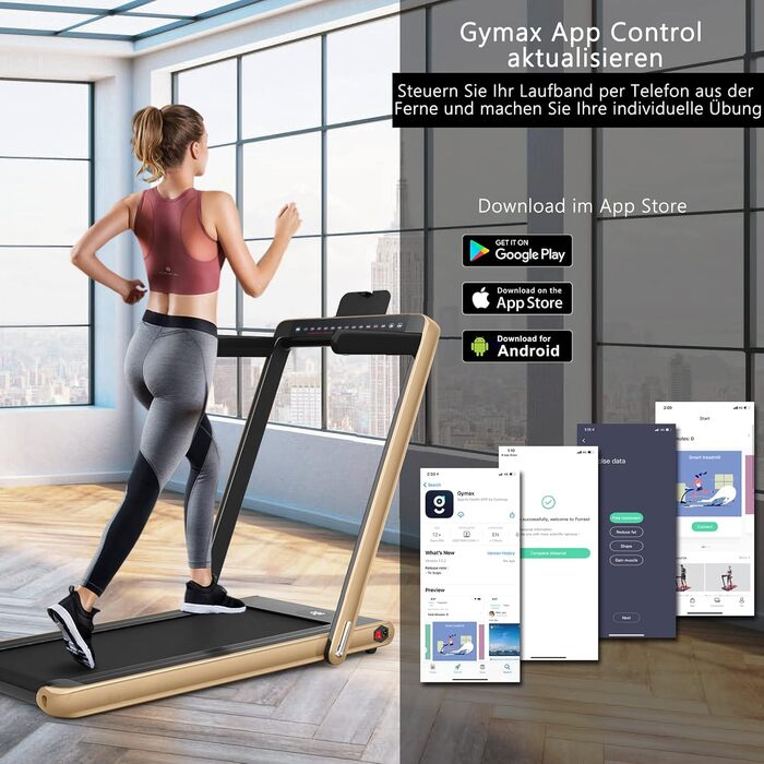 Бігова доріжка COSTWAY 2 в 1, складна, 2,25 к.с., з APP, Bluetooth, сенсорним екраном і пультом, 1-12 км/год, для дому, під стіл
