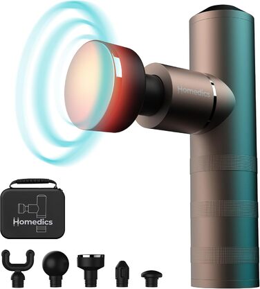 Електричний масажний пістолет Homedics MYTI Mini з функцією нагріву, 5 насадок, 4 режими вібрації, для розслаблення м'язів, компактний, рожево-мідний
