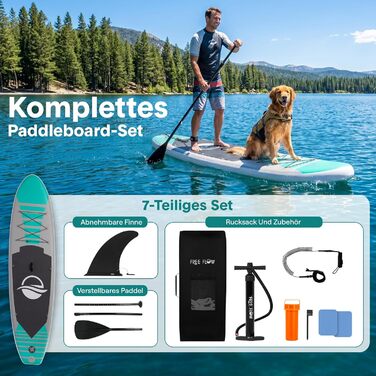SUP дошка SereneLife надувна з комплектом - для річок, озер, йоги та туризму, блакитна