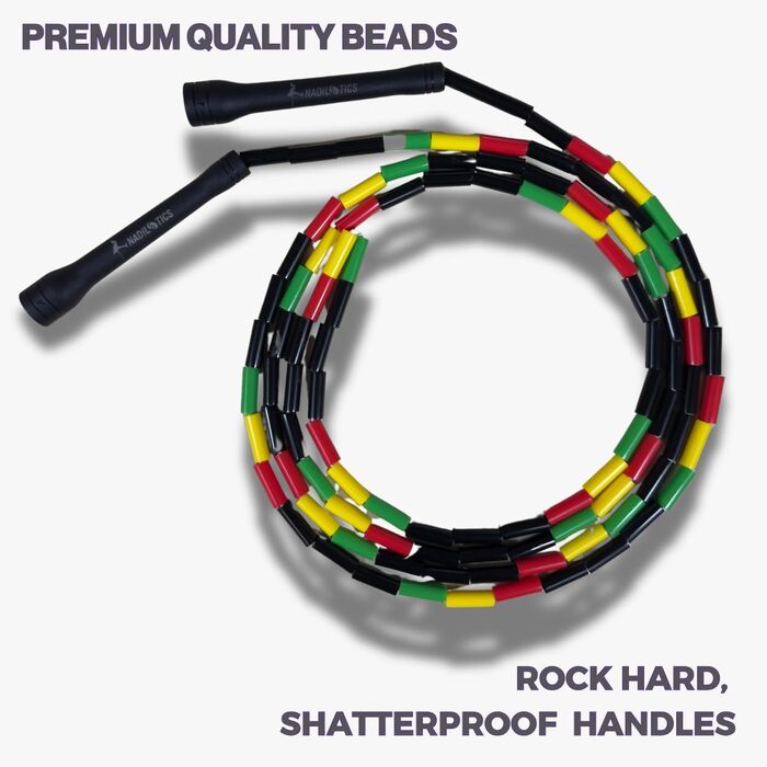 Стрибкове канат Elevate Rope Professional з перлинками, 3м, регульований, поліестер, для фрістайлу, кардіо та трюків, для всіх рівнів, для використання в приміщенні та на вулиці (Rasta)
