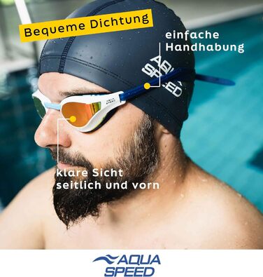 Окуляри для плавання Aqua Speed Riptide 10 для дорослих, дзеркальні, антифог, UV-захист, силіконова стрічка, ультрашвидке кріплення, мікрофіброва серветка, сині