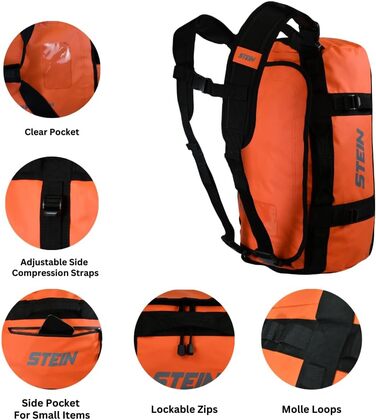 Водонепроникна сумка для подорожей STEIN Metro 70L (рюкзак-трансформер) з ПВХ-покриттям, компресійними ременями та м'якими плечовими ременями, помаранчевий