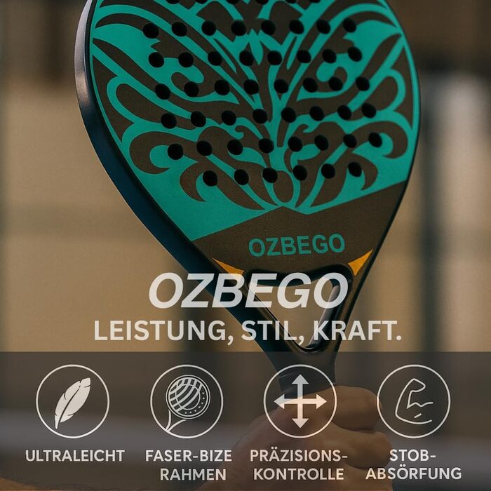 Набір для падел-тенісу Ozbego: повний карбон, сумка, 2 овергрипи, бандаж на зап'ястя, захисна плівка. Підходить для початківців та досвідчених гравців. Легкий та довговічний. Чорний та зелений колір.