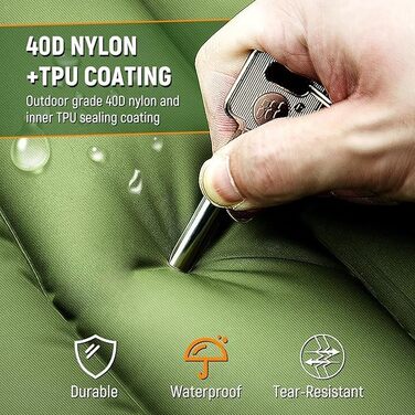 Надувний килимок для кемпінгу з інтегрованою помпою та подушкою, компактний, для туризму та подорожей (зелений+синій)