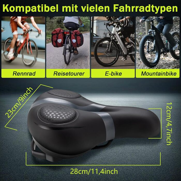 Широке ергономічне сідло для велосипеда: комфортне, дихаюче, з амортизацією. Підходить для чоловіків та жінок, Gravel Bike, MTB, e-MTB