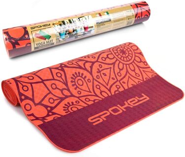 Йога мат SpoKey Mandala, 183x61x0.4 см, червоний, екологічний TPE, для йоги, пілатесу, фітнесу, гімнастики