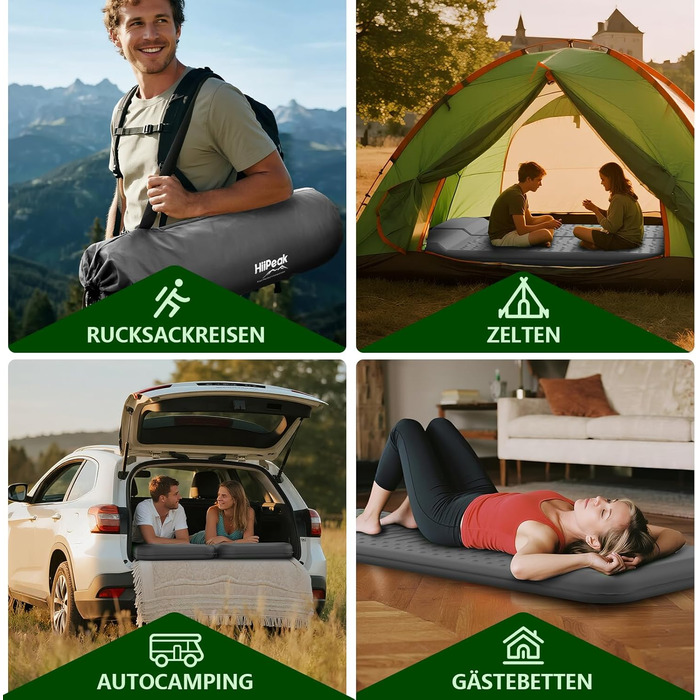 Кемпінговий килимок HiiPeak Isomatte R-Wert 9,5 з подушкою, ізольований, для зими та літа, зручний для кемпінгу, відпочинку на природі, піших прогулянок та наметів (сірий)