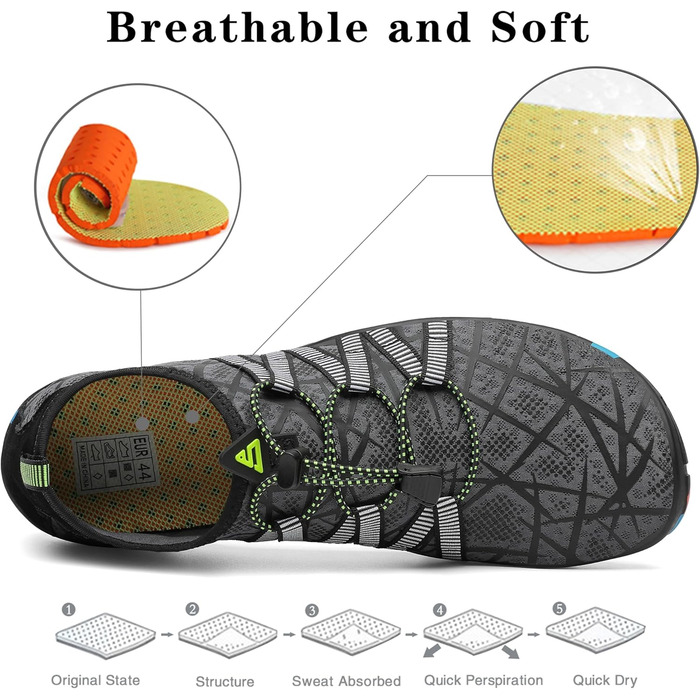 Чоботи для плавання та відпочинку Saguaro: чоловічі, жіночі, дитячі, розмір 35-48 (сірий, смужки)