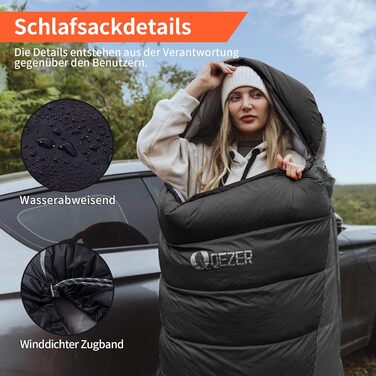 Сплячий мішок пуховий зимовий, 600FP+ Преміум пух, 12°C до -24°C, легкий та теплий для 3-4 сезонів, кемпінг, піші прогулянки та трекінг, оранжевий 12°C (чорний 0°C)