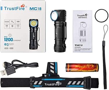 Ліхтар на голову LED TrustFire MC18 - 1200 Люмен, водонепроникний, 5 режимів, для бігу, з налобним ремінком, синій/чорний