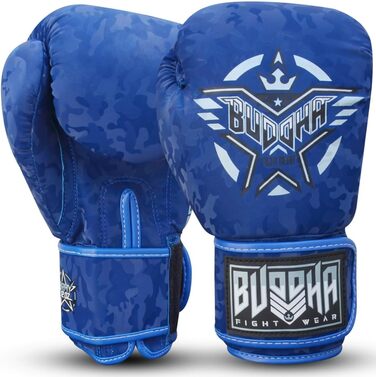 Боксерські рукавички BUDDHA FIGHT WEAR 14 oz для Муай Тай та кікбоксингу, армійський синій, штучна шкіра, антизапах, посилені шви
