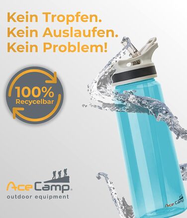 Пляшка для води AceCamp TRITAN 750 мл, спортивна, BPA-free, з подвійною кришкою, синя, набір 2 шт.