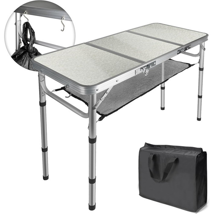 Складний туристичний стіл CPROSP 90x40 см, регулювання висоти 26-70 см, срібний