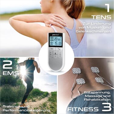 Prorelax TENS/EMS Trio: електростимулятор для релаксації, м'язів та зняття болю | 3 терапії, 50 програм, 16 рівнів інтенсивності