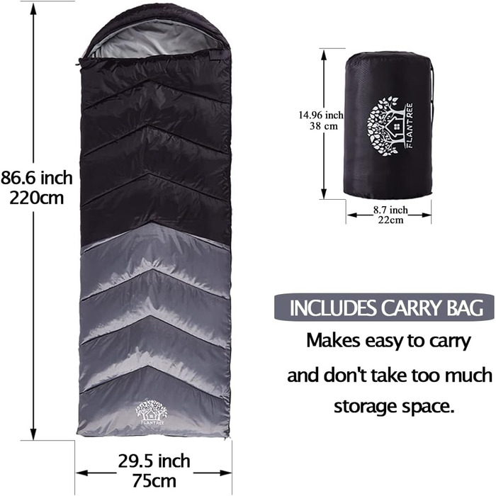 Сплячий мішок 4-сезонний для дорослих та дітей для кемпінгу, походів, відпочинку на природі. Теплий, легкий, водонепроникний з компресійним мішком. Чорний / Сірий