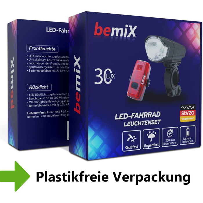 Набір велосипедних ліхтарів BemiX StVZO, LED, водонепроникні, з швидкою фіксацією
