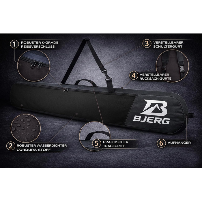 Чохол-сумка для сноуборда Bjerg Boardbag, рюкзак для транспортування сноуборда до 170 см, антрацит, Made in Europe