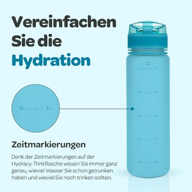 Водяна пляшка Hydracy 2L з соломкою та маркуванням часу - спортивна пляшка BPA-free, витокозахисна, без конденсату, для спорту та активного відпочинку (500 мл, швидке пиття, блакитний)