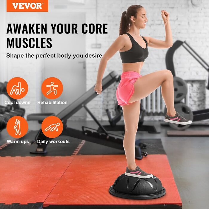 Фітбол VEVOR 58 см, 300 кг, з еластичними стрічками та насосом. Ідеально для йоги, фітнесу та тренувань вдома. Чорний.