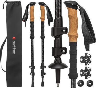 Телескопічні трекінгові палиці для скандинавської ходьби та гірських походів, ультралегкі палиці для Nordic Walking з гумовими наконечниками, регульовані (65-135 см), чорні