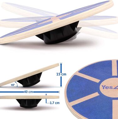 Дерев'яний балансборд Yes4All: тренажер для рівноваги з антиковзким покриттям (блакитний)