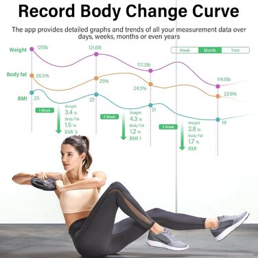 Вага для вимірювання жиру в тілі з датчиками рук, 8 електродів, цифрова вага з LCD дисплеєм, точна вага для вимірювання жиру та м'язової маси з APP, 32 показники, для вимірювання жиру, ІМТ та інше, чорного кольору