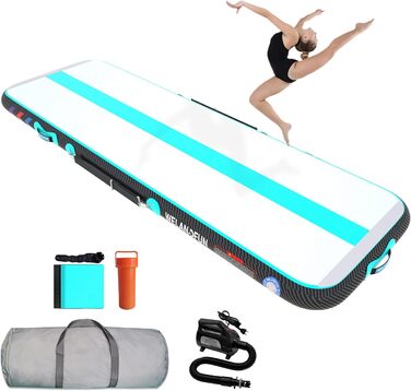 Гімнастичний надувний мат Air Matte 300x100x20 см з насосом, 15/20 см, 3/4/5/6 м для йоги, дому, акробатики, залу та черлідингу (зелена)