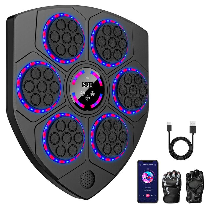 Боксерський тренажер Music Boxing Machine з рукавичками, LED підсвіткою, Bluetooth та 9 режимами тренувань - для дому та спортзалу