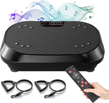 Вібраційна платформа для тренувань з Bluetooth-динаміками – 120 рівнів інтенсивності, для фітнесу вдома, лімфодренажу та формування тіла, чорна