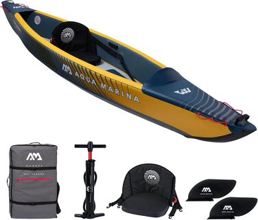 Надувний каяк Aqua Marina Tomahawk AIR-K 375 см для 1 особи, преміум, Drop-Stitch, синьо-жовтий