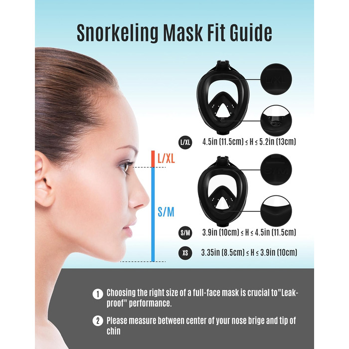 Маска для снорклінгу G2RISE Full Face, доросла, чорна (S/M) з тримачем для камери, безпечна від CO2