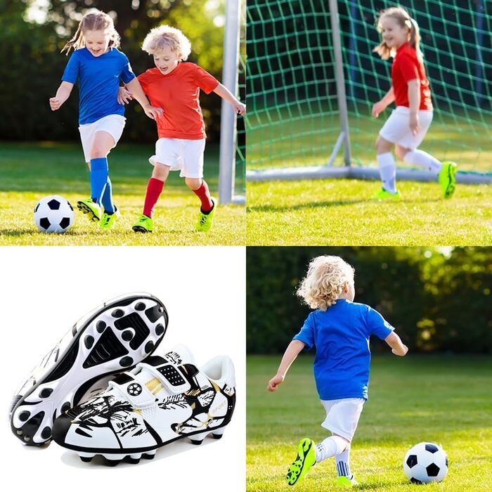 Дитячі футбольні бутси для хлопчиків та дівчаток, Outdoor, Тренувальні, Kunstrasen, Штучні шипи, Unisex, 28-37EU, 34EU, Білий, Золотий