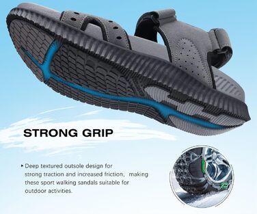 Чоловічі сандалі KuaiLu для трекінгу та відпочинку, ортопедичні, сірі, розмір 45 EU