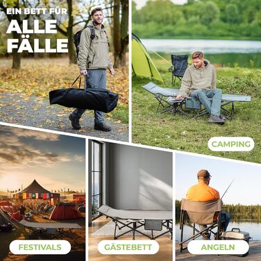 Кемпінгове ліжко NORDICTRAILS - розкладне, XXL, комфортне | Для відпочинку на природі, гостей, риболовлі | Сірий колір, без матраца