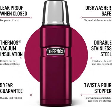 Термокружка Thermos Premium King, малинова, 470 мл