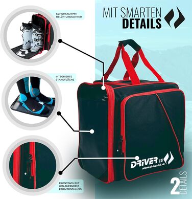 Рюкзак для лижних черевиків Driver13 з відділенням для шолома. Підходить для лиж, сноуборду, роликів та черевиків. Оригінальна модель з 2007 року, чорно-червоний.