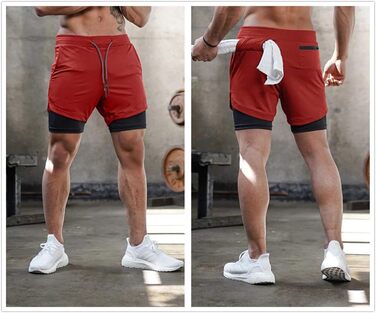 Шорти чоловічі MANLUODANNI 2-в-1, спортивні, швидка сушка, літні, для бігу, тренувань, червоні